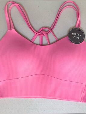 Move Theology Hot Pink Ribbed Sports Bra Small NWT Strappy Back Ribbed